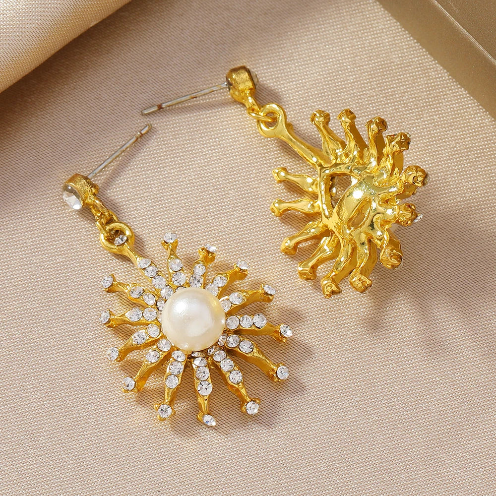 2pcs Women's Fashion Pendant Earrings with Creative Elegance and Simplicity, Set with Water Diamond Sunflower and Tassel Earrin