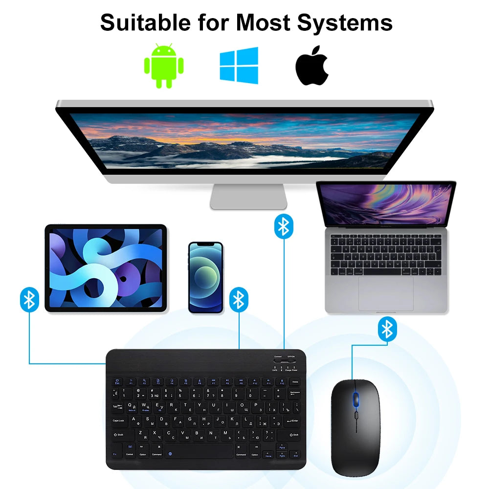 For iPad Backlit Backlight Bluetooth Keyboard Mouse For IOS Android Windows Portuguese Arabic Russian Spanish keyboard and Mouse