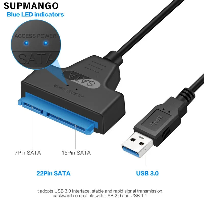 SATA To USB 3.0 / 2.0 Cable For 2.5 Inch External HDD SSD Hard Drive SATA 3 22 Pin Adapter USB 3.0 To Sata III Cord Up to 6 Gbp