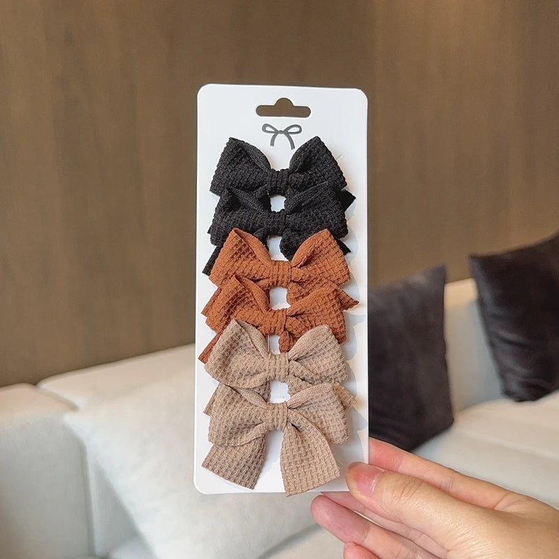 4/6/10Pcs Soft Cotton Bow Hairpin Girl Sweet Design Hairpin Color Block Delicate Hairgripe Barrettes Kawaii Child Accessories
