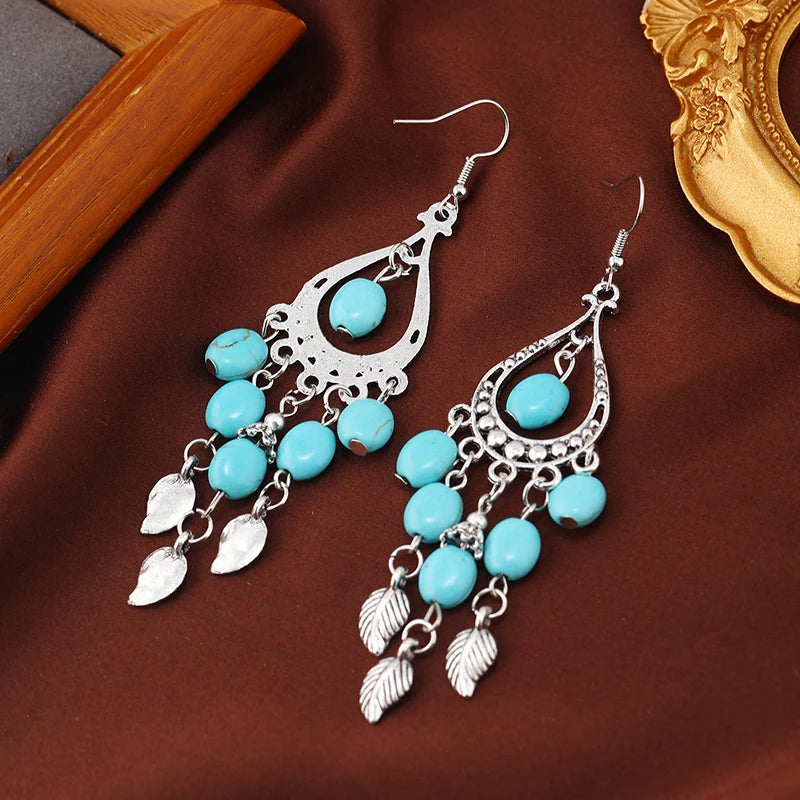 Fashion Retro Handmade Earrings Bohemian Vacation Feng Shui Drop Long Earrings Tassel Dance Versatile Earrings