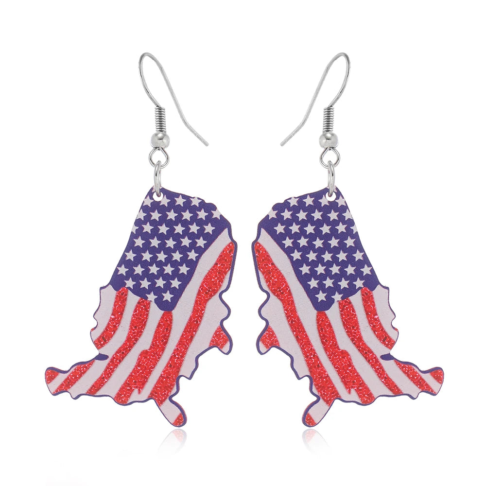 2pcs New Independent Station US Independence Day Earrings with Exaggerated Shape US Flag Earrings and Earrings