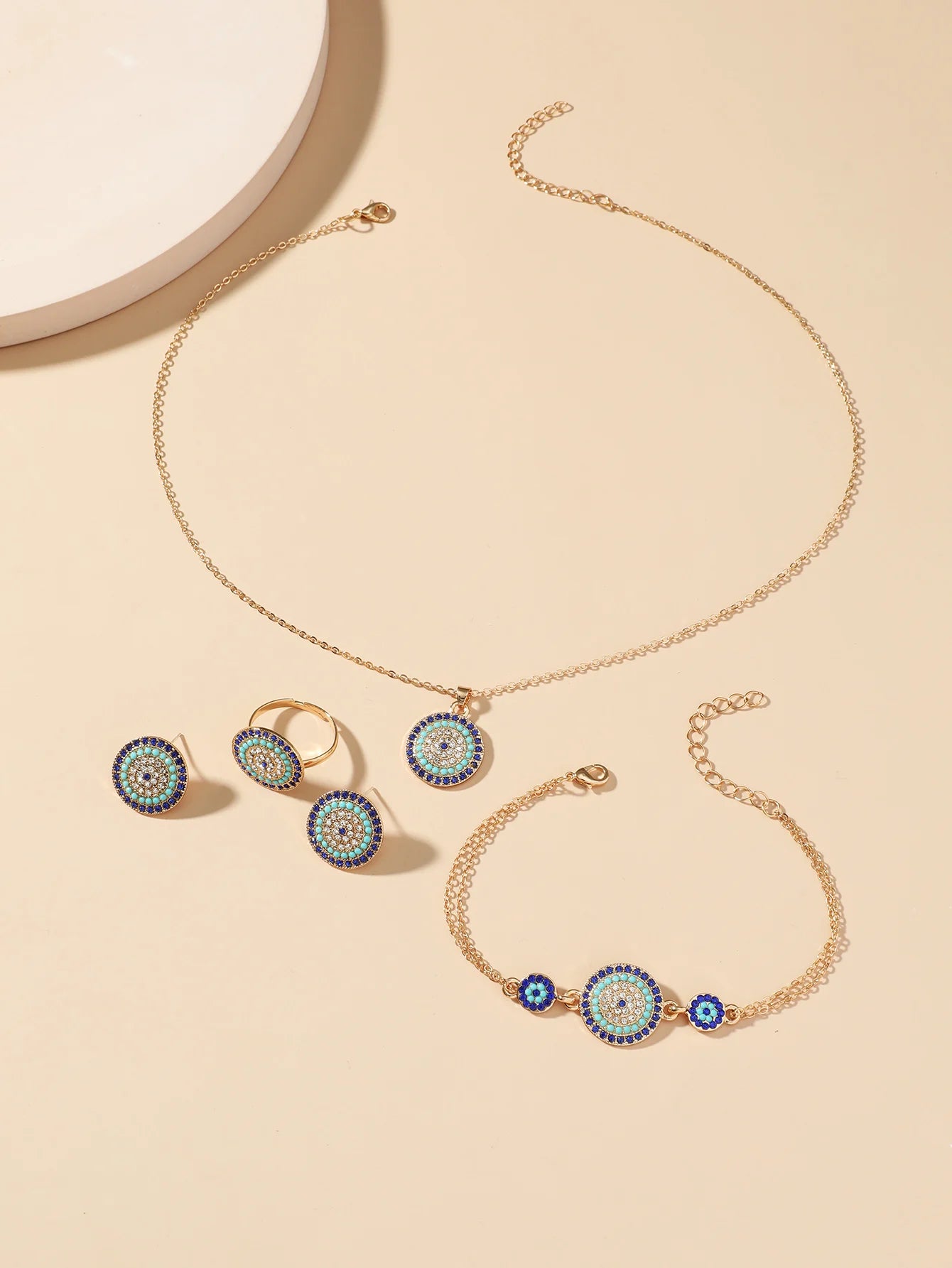 5PCS Devil's Eye Four Piece Set Cross border Source Jewelry Devil's Eye Necklace Earrings Four Piece Set Round Türkiye Blue Eye