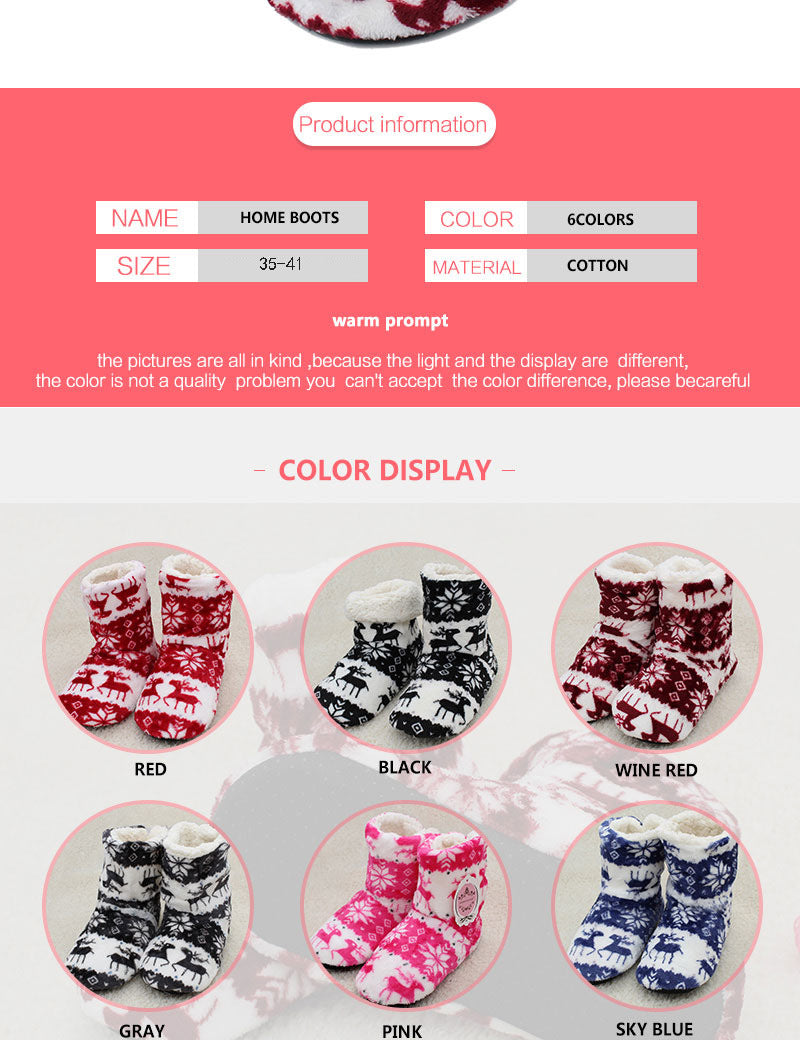 Winter Warm Slipper Womens House Fluffy Christmas Elk Fur Contton Plush Skid Anti Indoor Flat Fuzzy Female Shoes Home Boots 2023