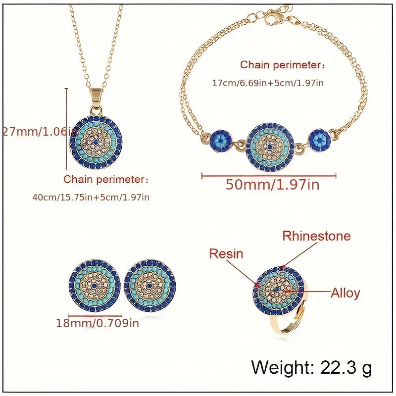 5PCS Devil's Eye Four Piece Set Cross border Source Jewelry Devil's Eye Necklace Earrings Four Piece Set Round Türkiye Blue Eye