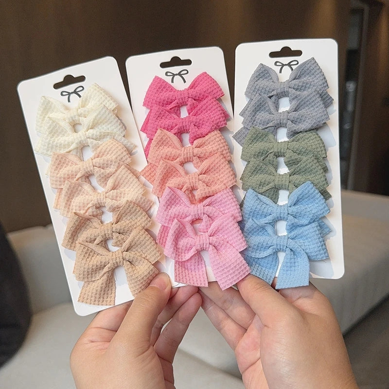 4/6/10Pcs Soft Cotton Bow Hairpin Girl Sweet Design Hairpin Color Block Delicate Hairgripe Barrettes Kawaii Child Accessories