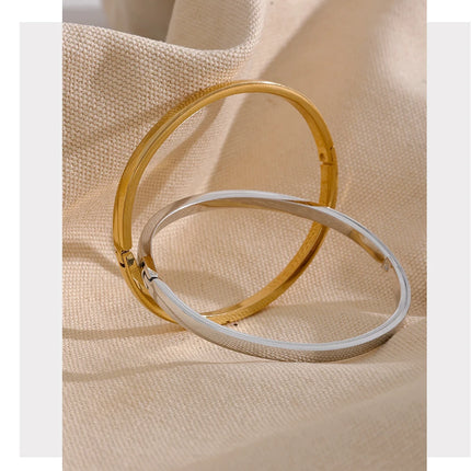 Yhpup 60mm Waterproof 316L Stainless Steel Round Smooth Bracelet Bangle Women Minimalist 18k Gold Color Texture Charm Jewelry