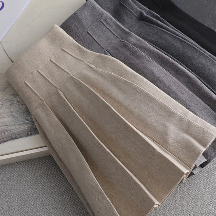 Ezsskj Autumn winter a-line thick short SWEATER Skirt Women  good quality cute pleated mini skirt female elegant  knit skirt