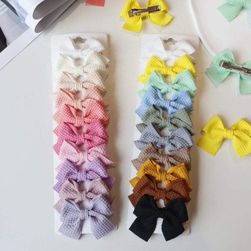 4/6/10Pcs Soft Cotton Bow Hairpin Girl Sweet Design Hairpin Color Block Delicate Hairgripe Barrettes Kawaii Child Accessories
