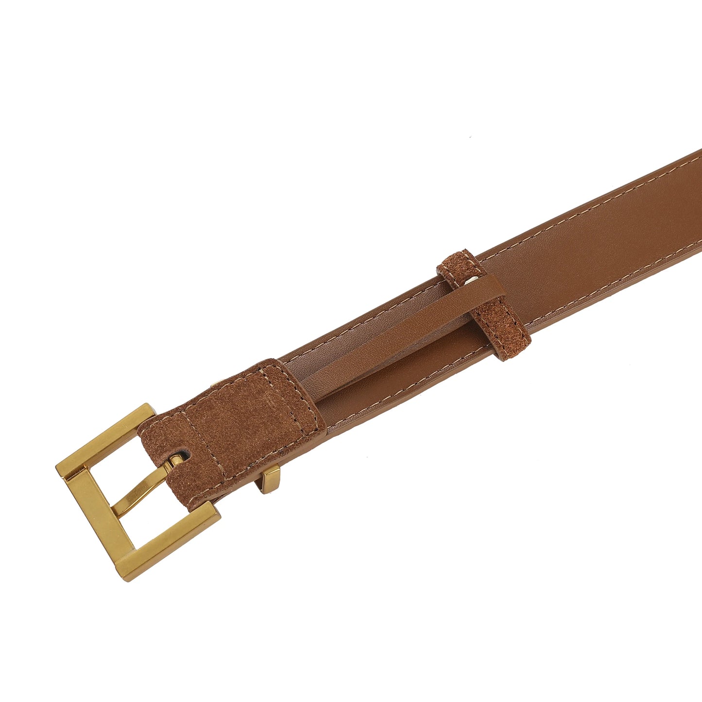 Luxury Genuine Leather Women Belt for Jeans and Dress Vintage Suede Cowhide Waistband Golden Square Buckle Ladies Trendy Belts
