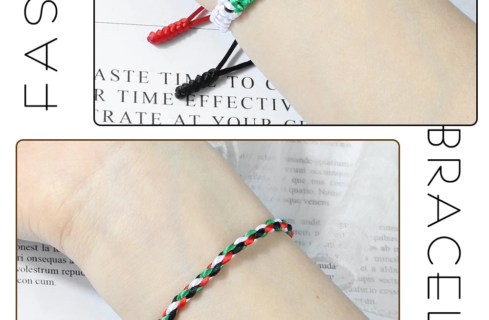 Palestine Flag String Bracelet Red Black White Green Rope Braided Bangle Christmas Gift UAE Kuwait Natural Stone Beads Bracelets