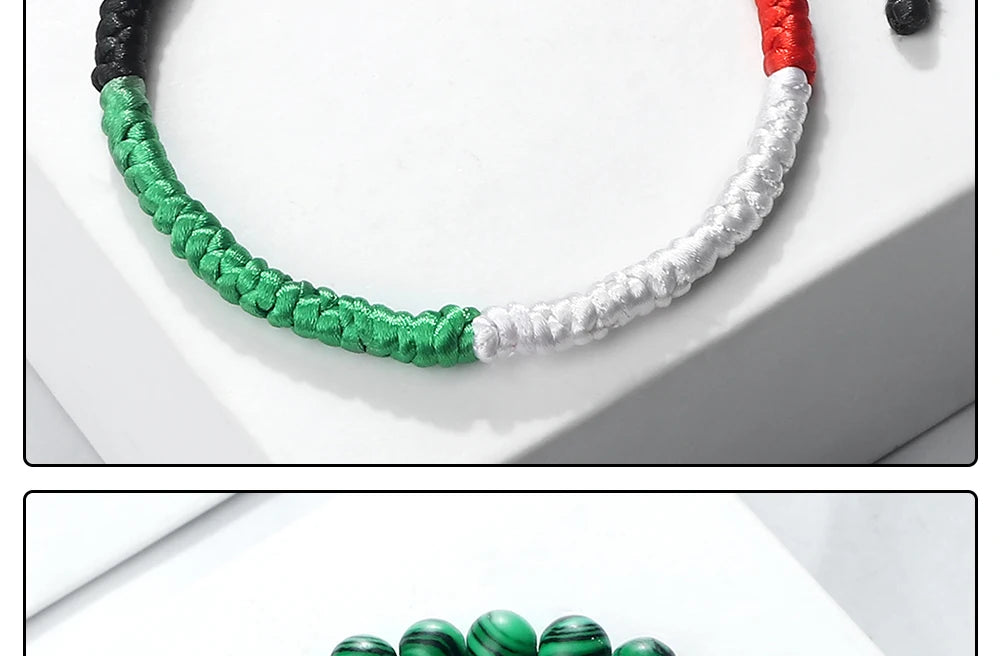 Palestine Flag String Bracelet Red Black White Green Rope Braided Bangle Christmas Gift UAE Kuwait Natural Stone Beads Bracelets