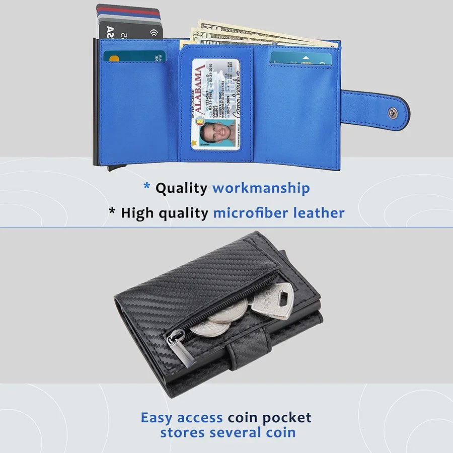 DIENQI Carbon Fiber Rfid Wallet Male Money Card Holder Pocket Mini Wallet Women Men Smart Purses Automatic Pop Up Valet Walet