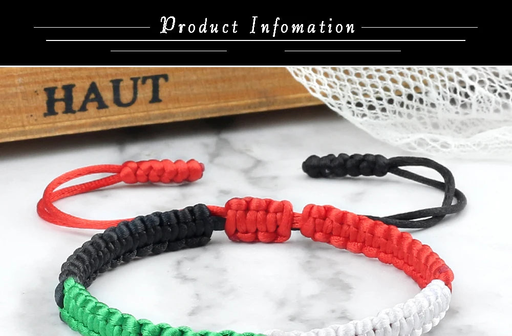 Palestine Flag String Bracelet Red Black White Green Rope Braided Bangle Christmas Gift UAE Kuwait Natural Stone Beads Bracelets