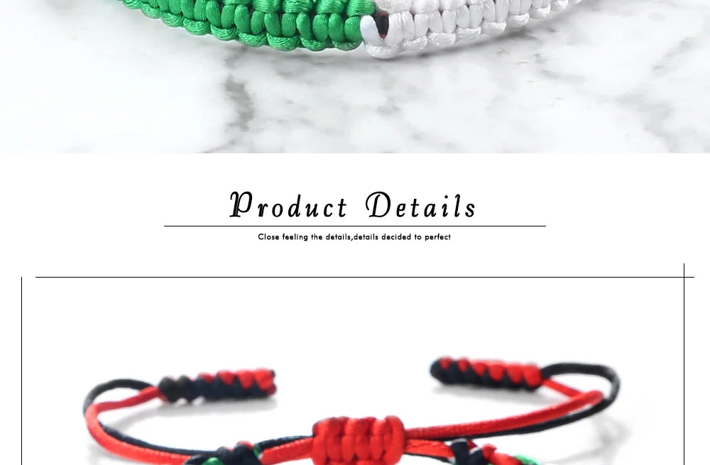 Palestine Flag String Bracelet Red Black White Green Rope Braided Bangle Christmas Gift UAE Kuwait Natural Stone Beads Bracelets