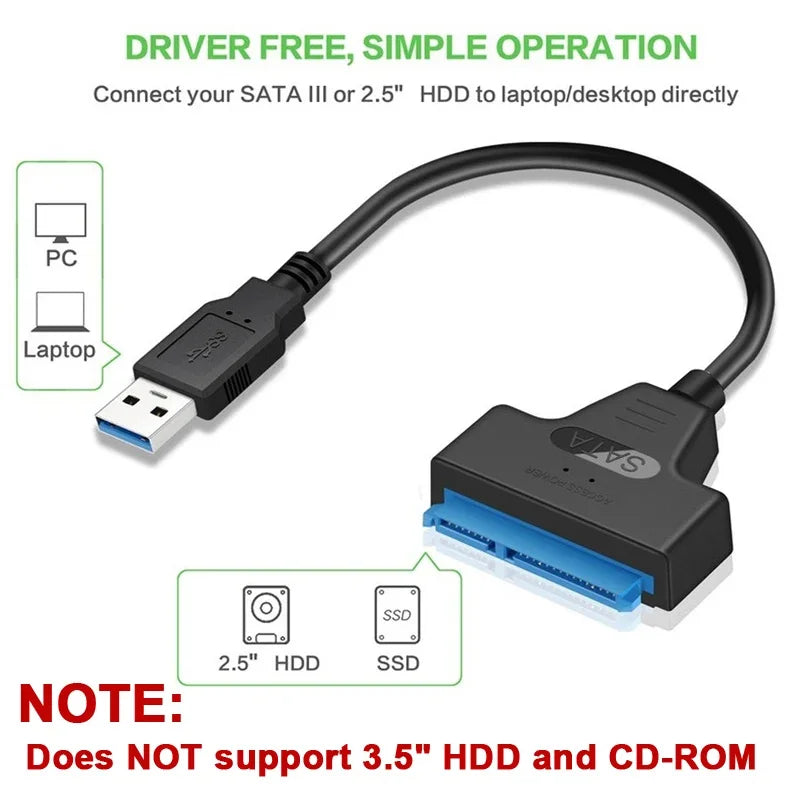 SATA To USB 3.0 / 2.0 Cable For 2.5 Inch External HDD SSD Hard Drive SATA 3 22 Pin Adapter USB 3.0 To Sata III Cord Up to 6 Gbp