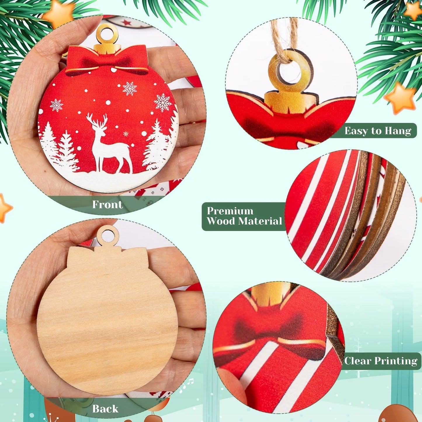 12Pcs Christmas Decoration Wooden Hanging Christmas Tree Pendant Ornaments for Home Decor Party Xmas Navidad New Year Accessory