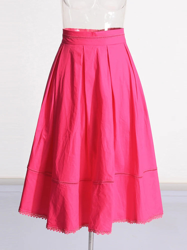 TWOTWINSTYLE Casual Two Piece Set For Women Lapel Short Sleeve Top High Waist A Line Skirt Minimalist Sets Female Fashion New