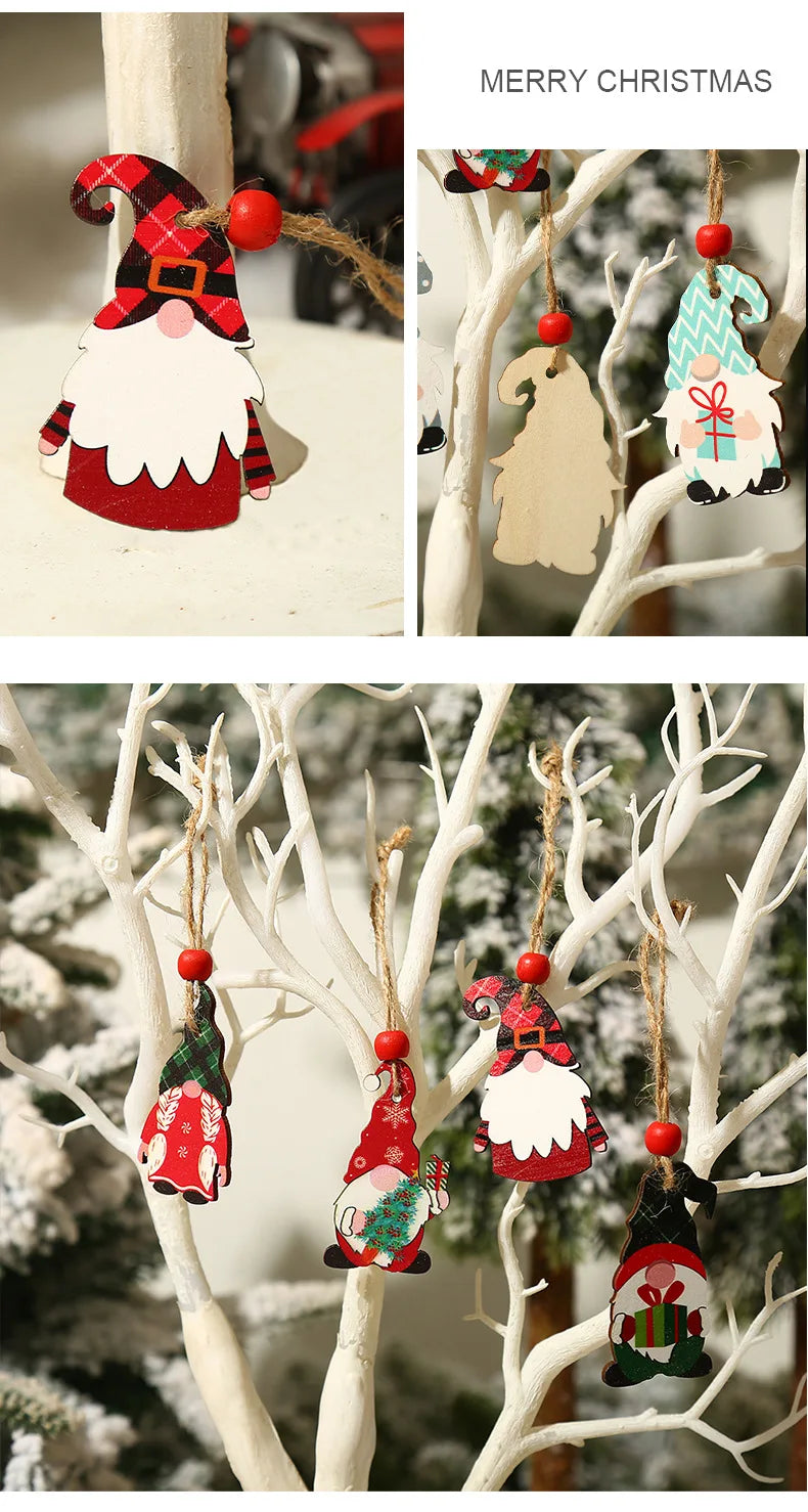 9/12pcs Christmas Dwarf Wooden Pendant Christmas Tree Hanging Ornaments New Year 2024 Christmas Gift Decorations Noel Home Decor