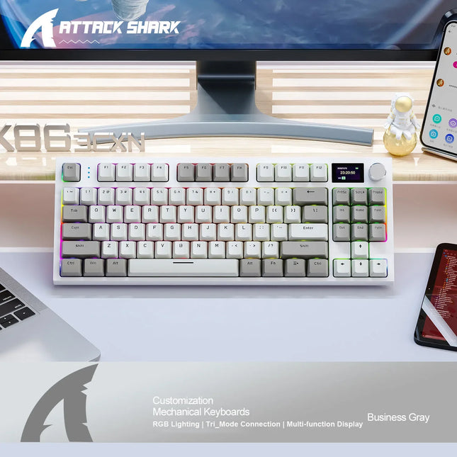 Attack Shark K86 RGB TFT Screen Wireless Mechanical Keyboard,Hot Swap, Metal Knob,Tri-mode Connectivity,macro Gaming Keyboar
