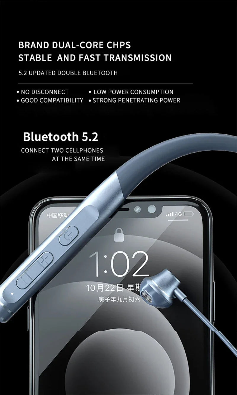 EARDECO 120 Hour Bluetooth Headphone Stereo Bass Wireless Headphones Neckband Earphones Power Flashlight Display Neck Headset