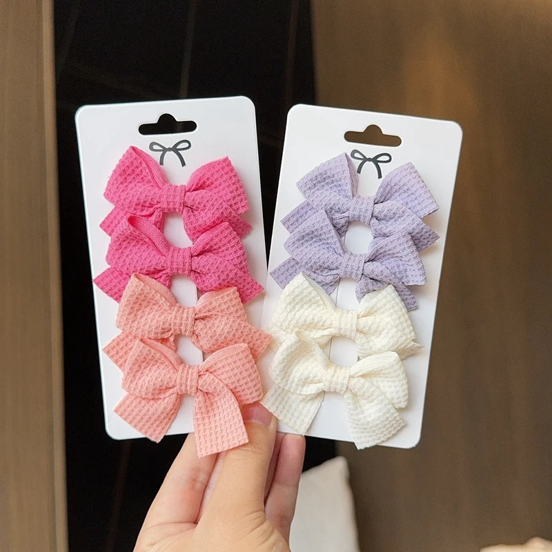4/6/10Pcs Soft Cotton Bow Hairpin Girl Sweet Design Hairpin Color Block Delicate Hairgripe Barrettes Kawaii Child Accessories