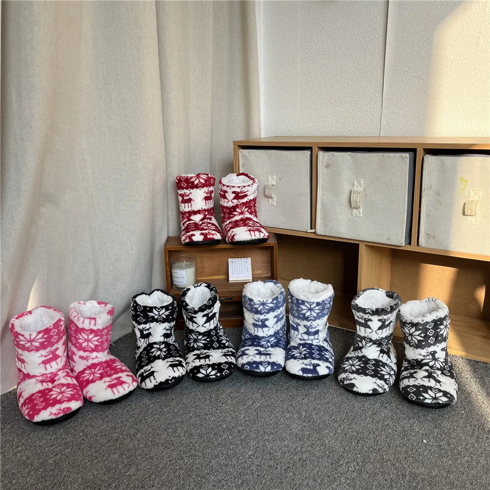 Winter Warm Slipper Womens House Fluffy Christmas Elk Fur Contton Plush Skid Anti Indoor Flat Fuzzy Female Shoes Home Boots 2023