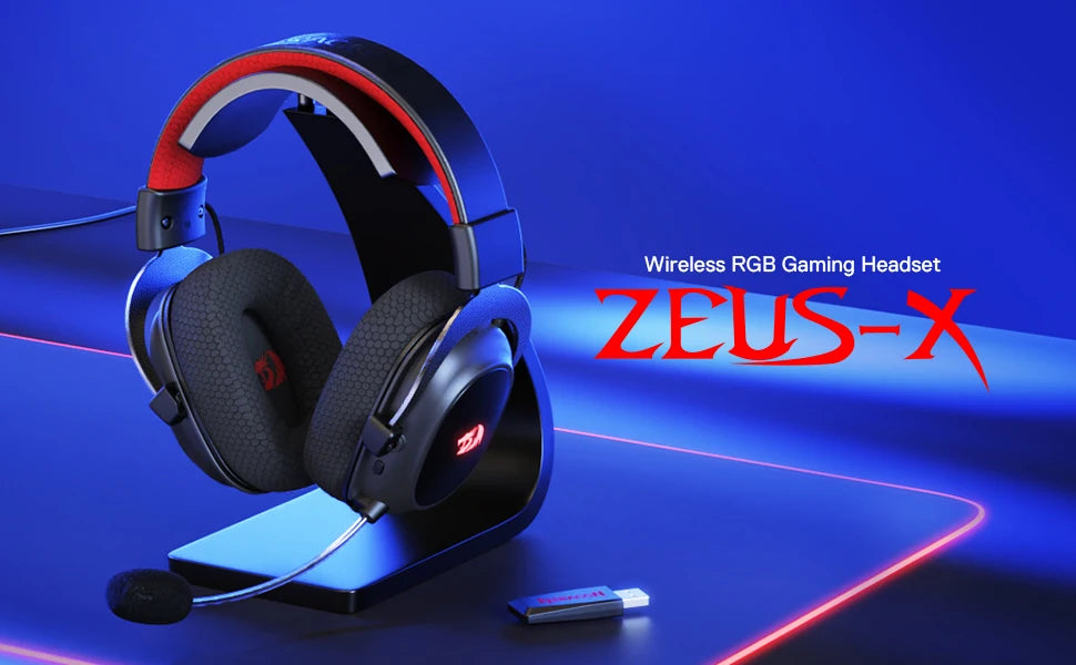 Redragon H510 PRO Zeus-X RGB Wireless USB Gaming Headset - 7.1 Surround Sound 53MM Audio Drivers Memory Foam Ear Pads Headphone