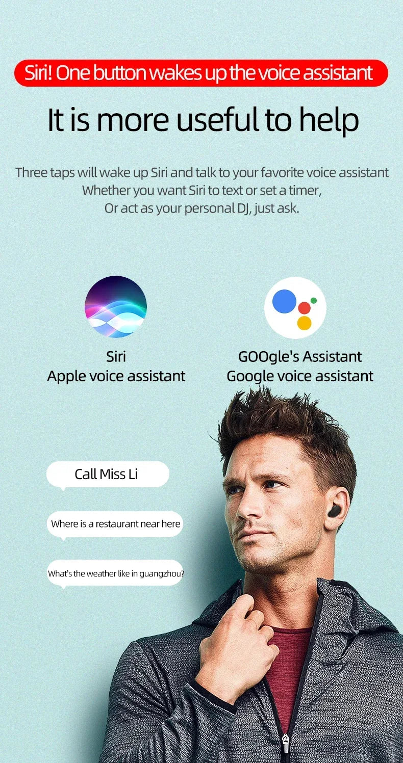 A6S TWS Bluetooth Wireless Headphones Wireless Earbuds 5.0 TWS Earphone Noise Cancelling Mic for Xiaomi iPhone Huawei Samsung