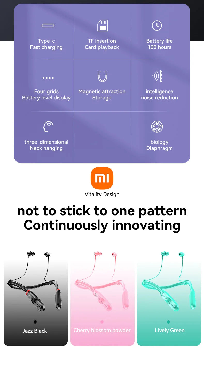 200 Hour Play XIAOMI i35 Neckband Wireless Earbuds Bluetooth5.3 Stereo Earphones Noise Reduction Sport Neckband Headset