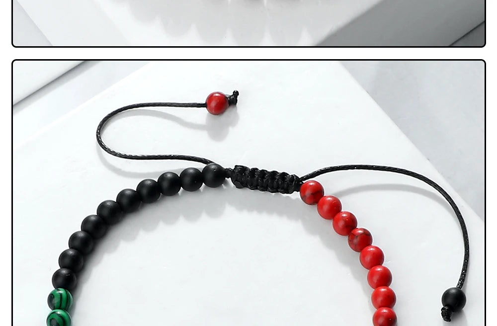 Palestine Flag String Bracelet Red Black White Green Rope Braided Bangle Christmas Gift UAE Kuwait Natural Stone Beads Bracelets