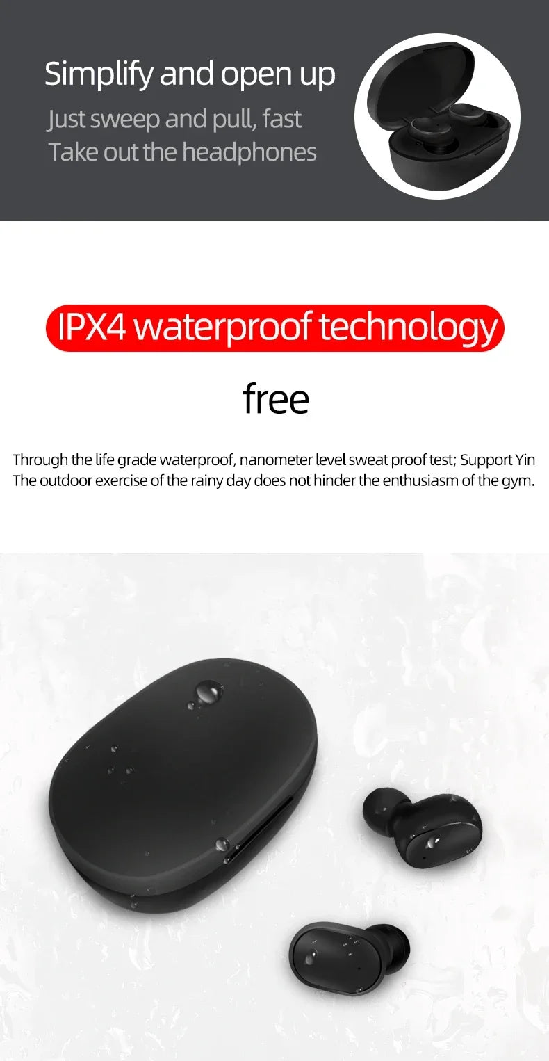 A6S TWS Bluetooth Wireless Headphones Wireless Earbuds 5.0 TWS Earphone Noise Cancelling Mic for Xiaomi iPhone Huawei Samsung