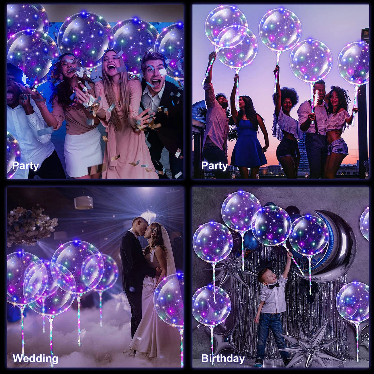 10Pcs New Year Clear LED light Up BoBo Balloons Luminous Bubble Balloon with Light String and Sticks for Wedding Party Decor