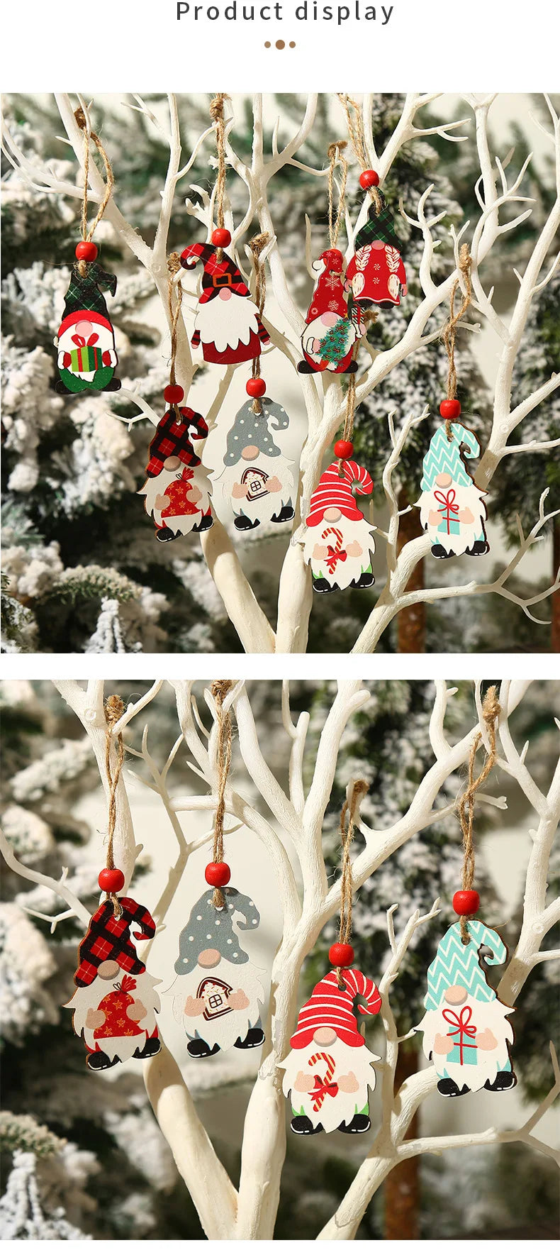 9/12pcs Christmas Dwarf Wooden Pendant Christmas Tree Hanging Ornaments New Year 2024 Christmas Gift Decorations Noel Home Decor