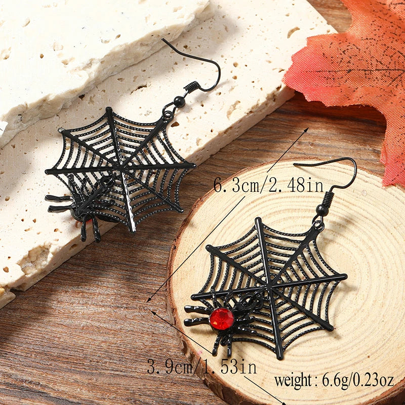 A pair of fashionable hanging earrings for women, with exaggerated creativity, spider skull inlaid with rhinestones, funny acryl