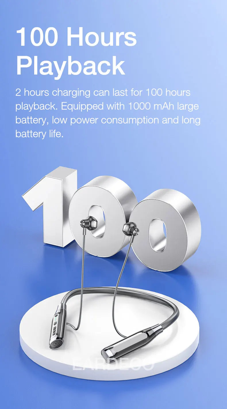 EARDECO 100 Hours Endurance Wireless Headphones Bass Bluetooth Headphone Inear Neckband Earphones Sport Headset with Mic Stereo