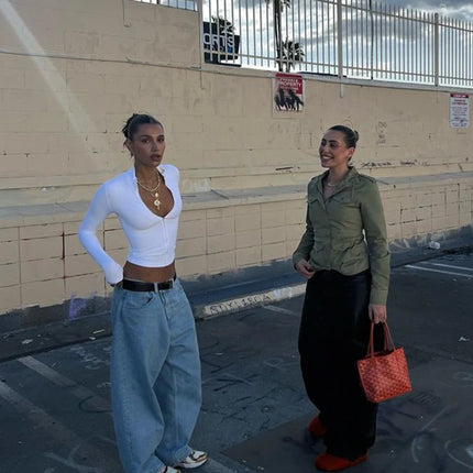 Huhugirl Summer Sexy Club Tees Zipper Tshirts Women Solid Tops Fashion Long Sleeveless V-Neck Streetwear Mini Slim Tops Blusas