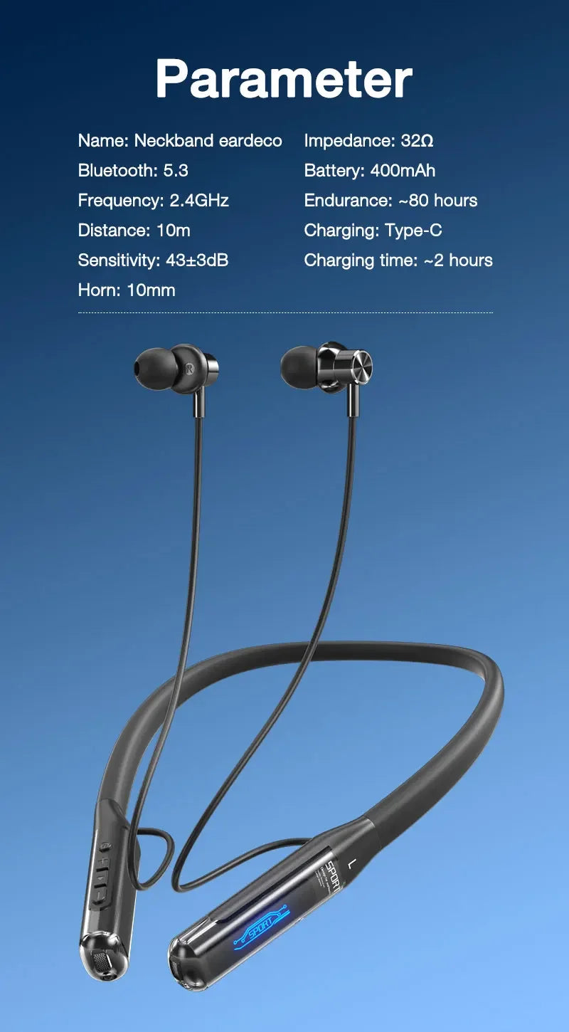 EARDECO 80 Hours Endurance Bluetooth Sport Headphone with Mic Wireless Headphones Bass Stereo Neckband Earphones Bluetooth 5.3