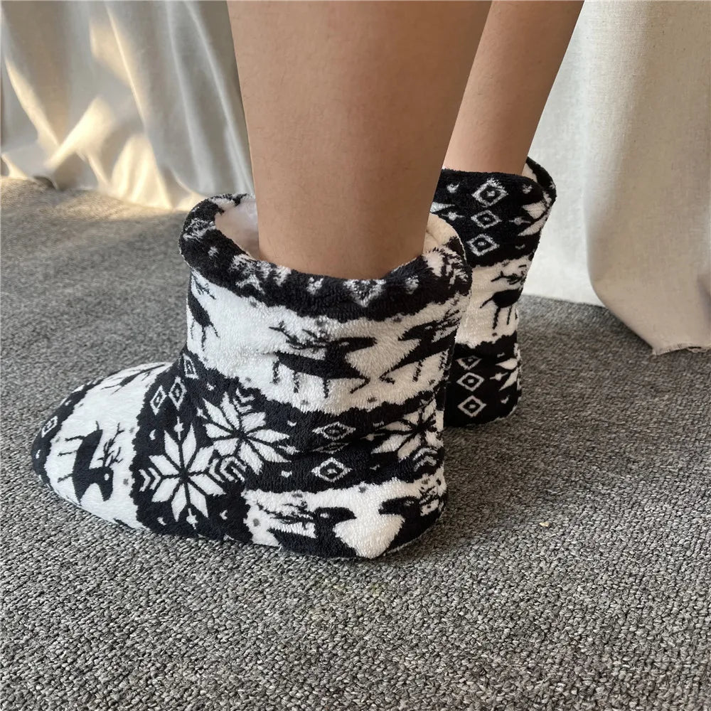 Winter Warm Slipper Womens House Fluffy Christmas Elk Fur Contton Plush Skid Anti Indoor Flat Fuzzy Female Shoes Home Boots 2023