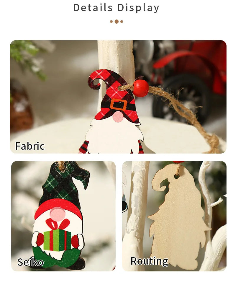 9/12pcs Christmas Dwarf Wooden Pendant Christmas Tree Hanging Ornaments New Year 2024 Christmas Gift Decorations Noel Home Decor