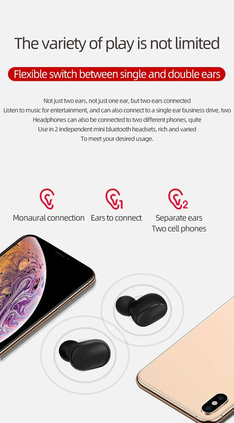 A6S TWS Bluetooth Wireless Headphones Wireless Earbuds 5.0 TWS Earphone Noise Cancelling Mic for Xiaomi iPhone Huawei Samsung