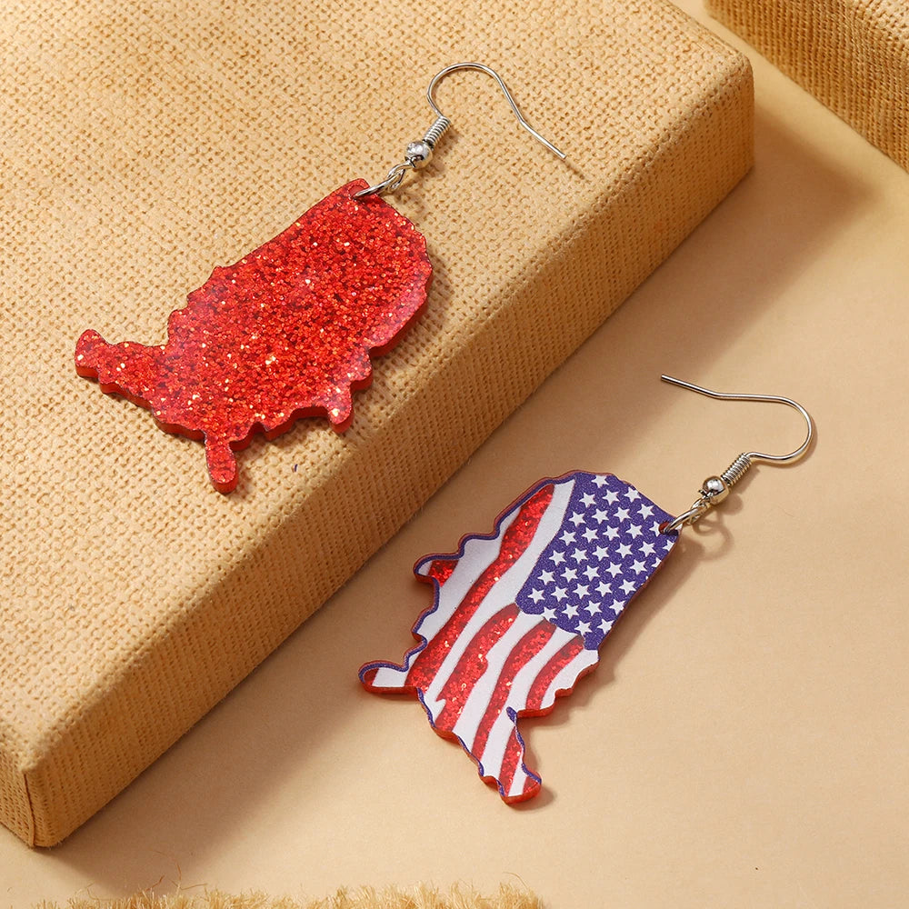 2pcs New Independent Station US Independence Day Earrings with Exaggerated Shape US Flag Earrings and Earrings