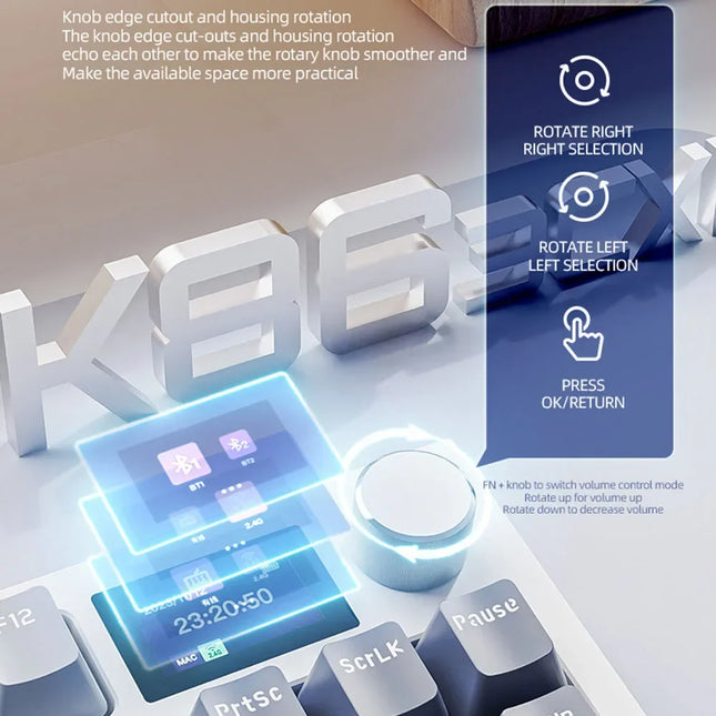 Attack Shark K86 RGB Wireless Mechanical Keyboard,Hot Swap,Metal Knob,TFT Screen,Bluetooth Three-Modes,Macro Gaming Keyboard