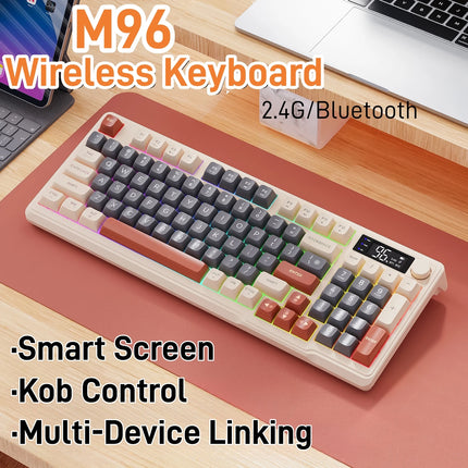 FreeWolf M96 Wireless Keyboard with Screen,Gaming Keyboard Bluetooth Dual-Mode Connection,Multi-Device Linking,Ergonomic