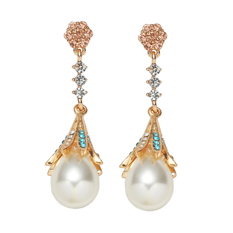 2pcs Women's Fashion Pendant Earrings Creative Simple Lines Cross inlaid with rhinestones Imitation Pearl Earrings Suitable for
