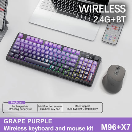FreeWolf M96 Wireless Keyboard with Screen,Gaming Keyboard Bluetooth Dual-Mode Connection,Multi-Device Linking,Ergonomic