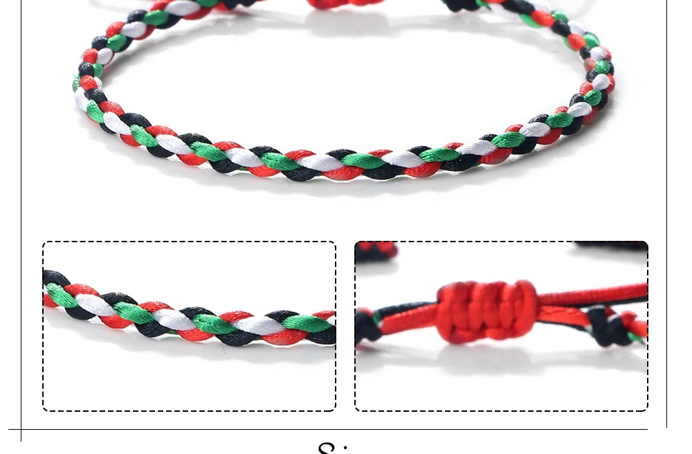 Palestine Flag String Bracelet Red Black White Green Rope Braided Bangle Christmas Gift UAE Kuwait Natural Stone Beads Bracelets