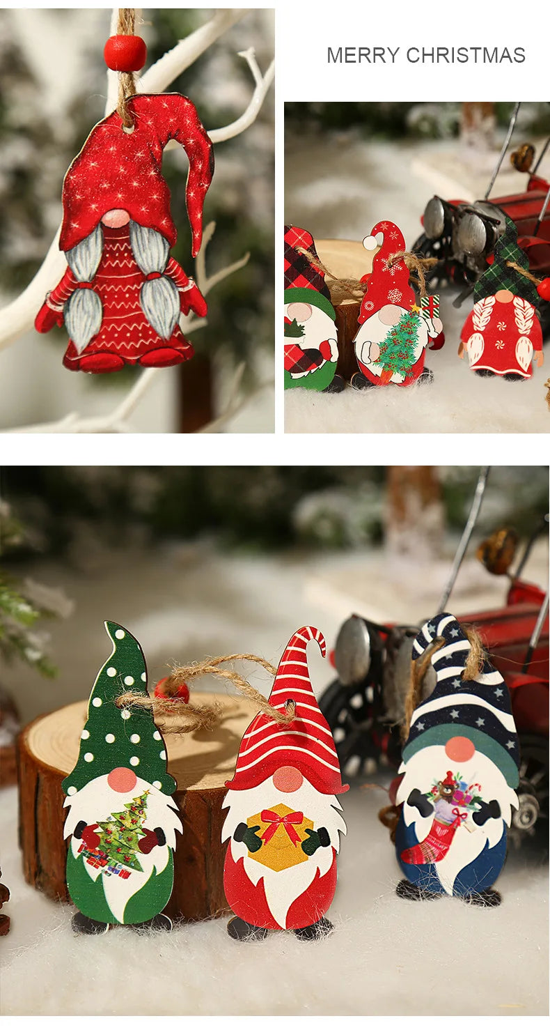 9/12pcs Christmas Dwarf Wooden Pendant Christmas Tree Hanging Ornaments New Year 2024 Christmas Gift Decorations Noel Home Decor