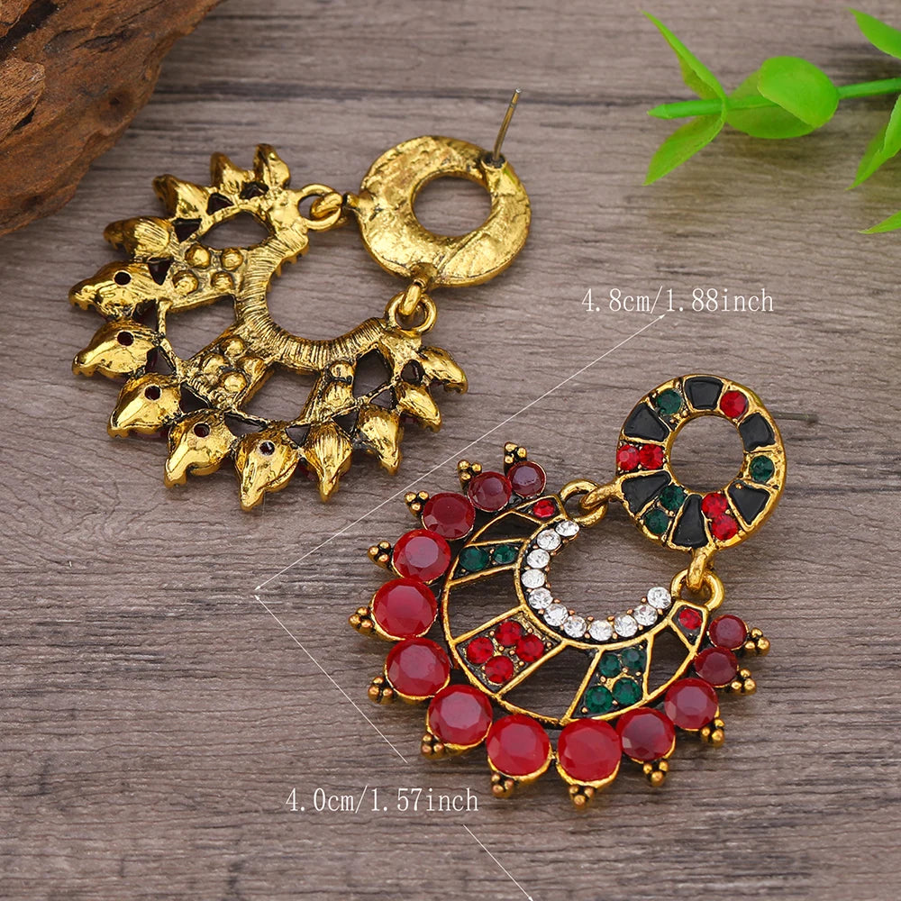 2pcs Women's Fashion Pendant Earrings Retro Creative Colorful Water Diamond Hollow Windmill tassel Earrings Suitable for Daily V