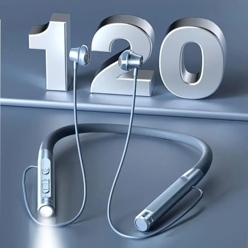EARDECO 120 Hour Bluetooth Headphone Stereo Bass Wireless Headphones Neckband Earphones Power Flashlight Display Neck Headset